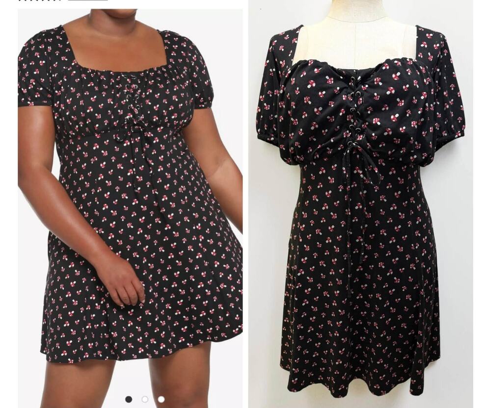Hot Topic Plus 5 Thorn & Fable Mushroom Print Lace Up Front Dress Cottagecore 5X